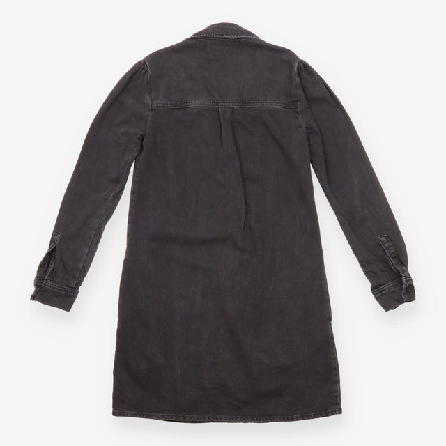 Denim Mini Dress Washed Black Cotton Long Sleeve