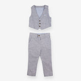 Linen Mix Waistcoat and Trousers Blue and White