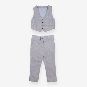 Linen Mix Waistcoat and Trousers Blue and White