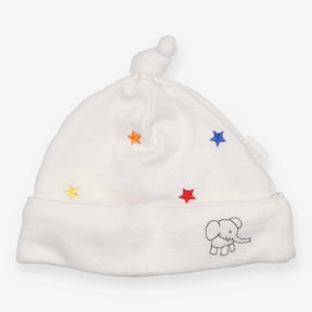 Baby Hat White with Elephant and Stars
