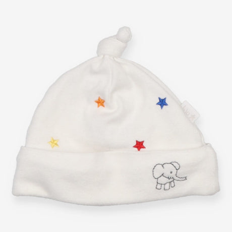 Baby Hat White with Elephant and Stars