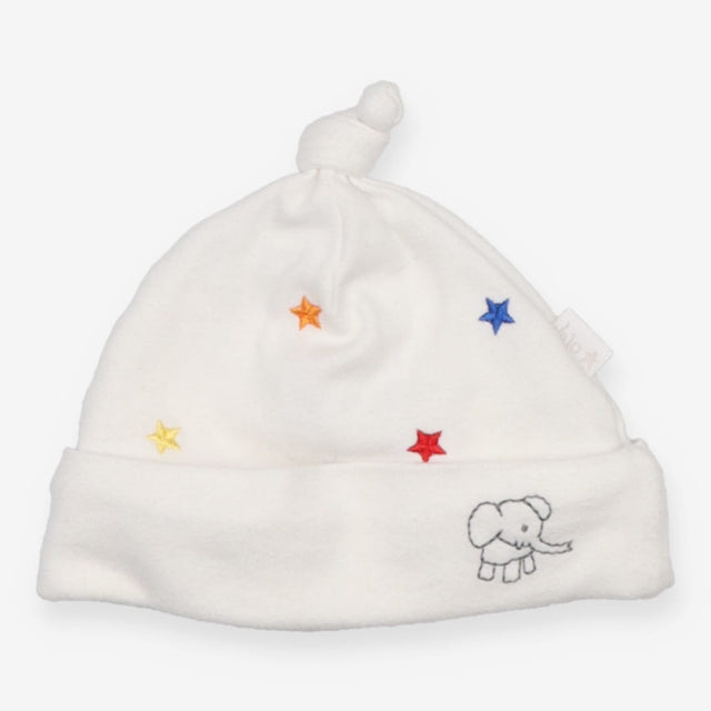Baby Hat White with Elephant and Stars
