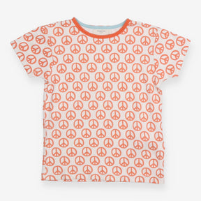 Tee white orange peace signs SS