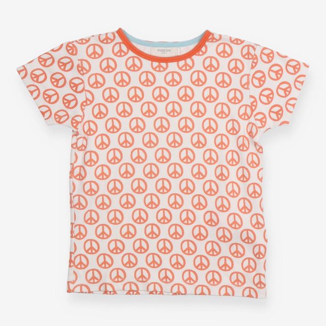 Tee white orange peace signs SS