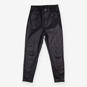 Trousers Black Faux Leather High Waisted Slim Leg