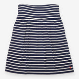 Navy Cream Striped Gathered Jersey Skirt