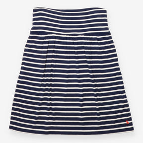 Navy Cream Striped Gathered Jersey Skirt