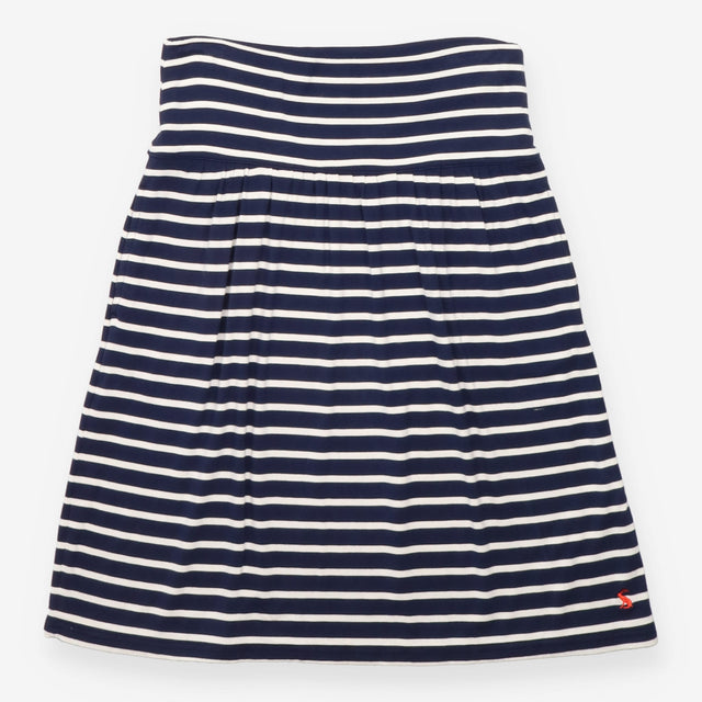 Navy Cream Striped Gathered Jersey Skirt