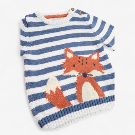 Sweater Knit Blue & White Stripe with Fox