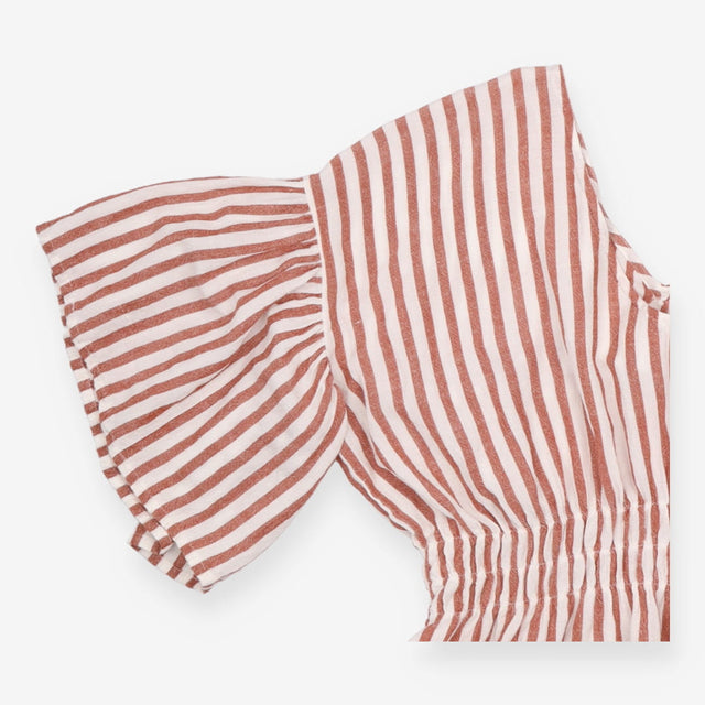 Blouse Red Cream Linen Cotton Short Sleeve