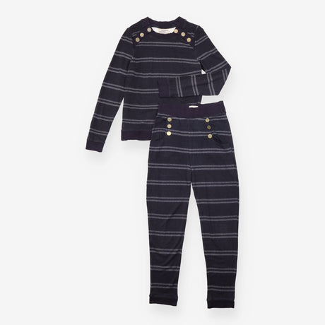 Navy Striped Sailor Button Top and Trousers Set