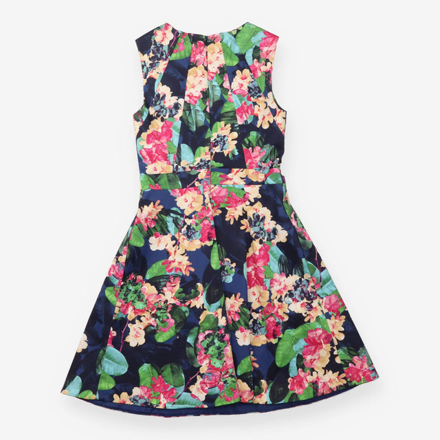 Fit Flare Dress Navy Multicolour Botanical Floral 