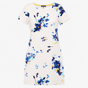 Abstract Floral Short Sleeve T-Shirt Dress White B