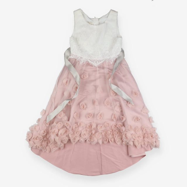 White lace dress with pink rose tulle skirt