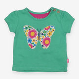 Tee SS green floral butterfly