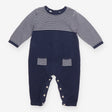 Knit romper navy stripe top and pockets