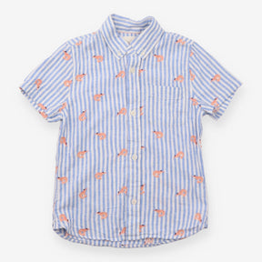 Shirt Blue Stripe with Shrimp Appliques