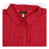 Shirt Red Check Viscose Ruffle Front Plaid Long Sl