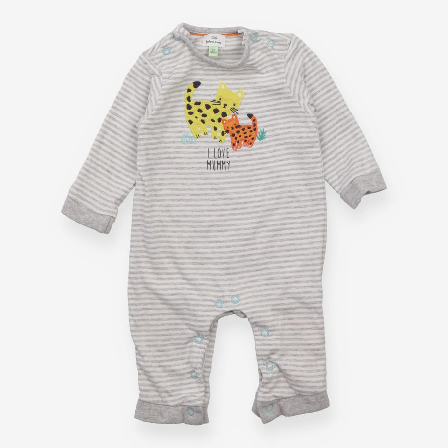 Grey Striped I Love Mummy Romper with Cats