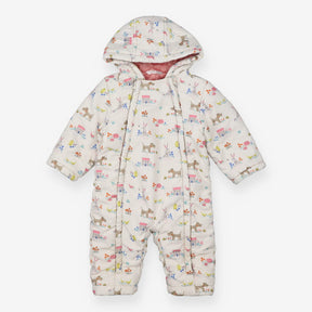 Pramsuit Cream with Animals pink fur lining