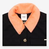 Jacket Black Detachable Faux Fur Collar Button Fro