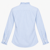 Shirt Blue White Pinstripe Cotton Ruffle Collar