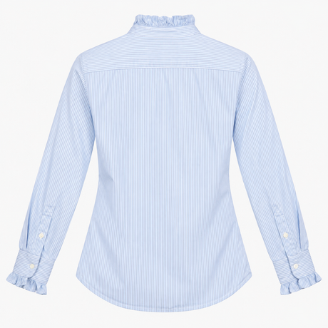 Shirt Blue White Pinstripe Cotton Ruffle Collar