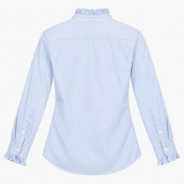 Shirt Blue White Pinstripe Cotton Ruffle Collar