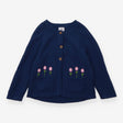 Navy Knit Cardigan with Flowers