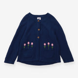 Navy Knit Cardigan with Flowers