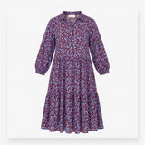 Tiered Mini Dress Floral Burgundy Blue