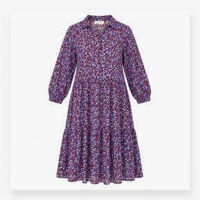 Tiered Mini Dress Floral Burgundy Blue