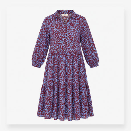 Tiered Mini Dress Floral Burgundy Blue