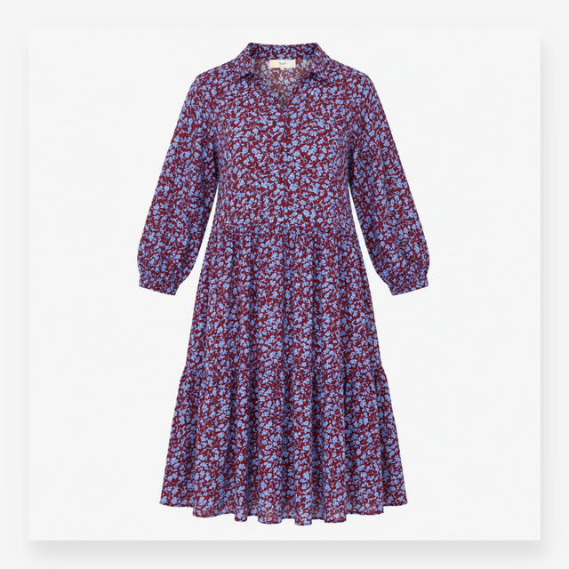 Tiered Mini Dress Floral Burgundy Blue