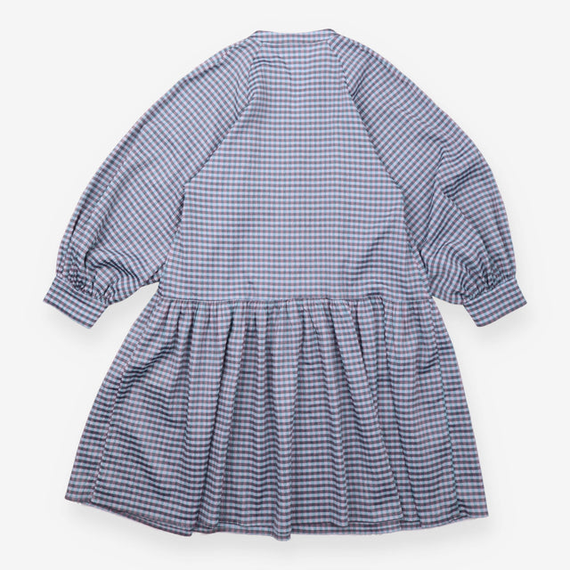 Checked Dress Blue Pink Button Front Long Sleeve
