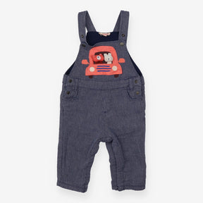 Dungaree Vertical Navy Strips and Car with Bear 