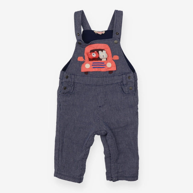 Dungaree Vertical Navy Strips and Car with Bear 