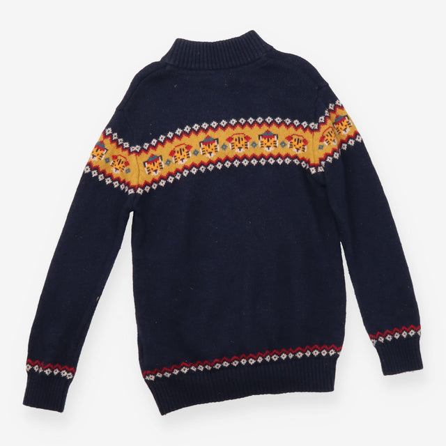 Knit navy 1/4 zip sweater tiger fair isle