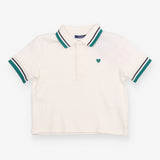White Polo Shirt with Green Heart