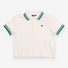 White Polo Shirt with Green Heart