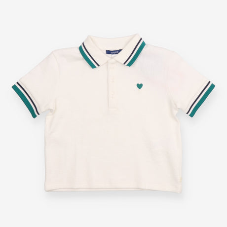 White Polo Shirt with Green Heart