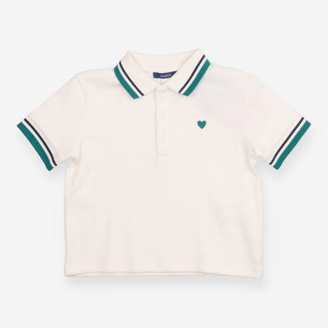White Polo Shirt with Green Heart