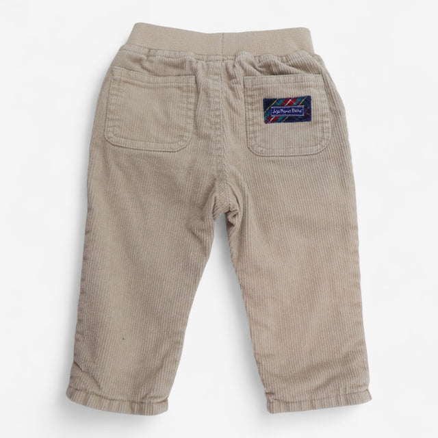 Beige cord trousers navy stripe lining