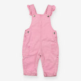 Pink denim dungarees with frill straps