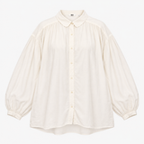 White Viscose Cotton Gathered Long Sleeve Shirt