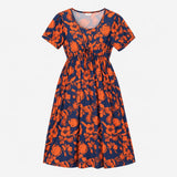 Maternity&Nursing Dress Blue and Orange Flowers