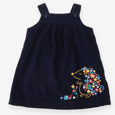 Navy Cord Pinafore with Floral Hedgehog 