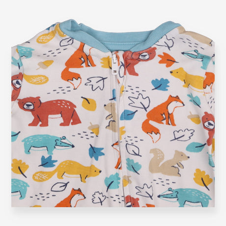 Sleepsuit zip animals in autumn and hat set