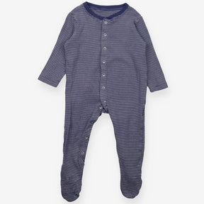 Sleepsuit Navy with white stripe & white poppers