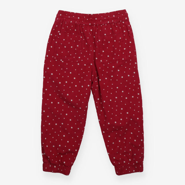 Berry pink polka dot cord trousers